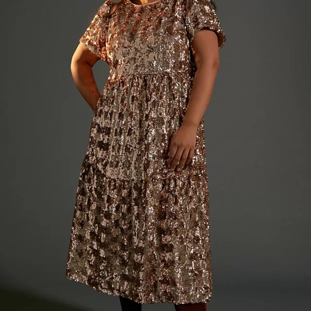 Anthropologie Maeve Rose Gold Sequin Dress